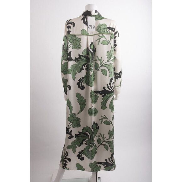 Zara Green and White Buttoned Midi Dress No Belt - Picture 5 of 6